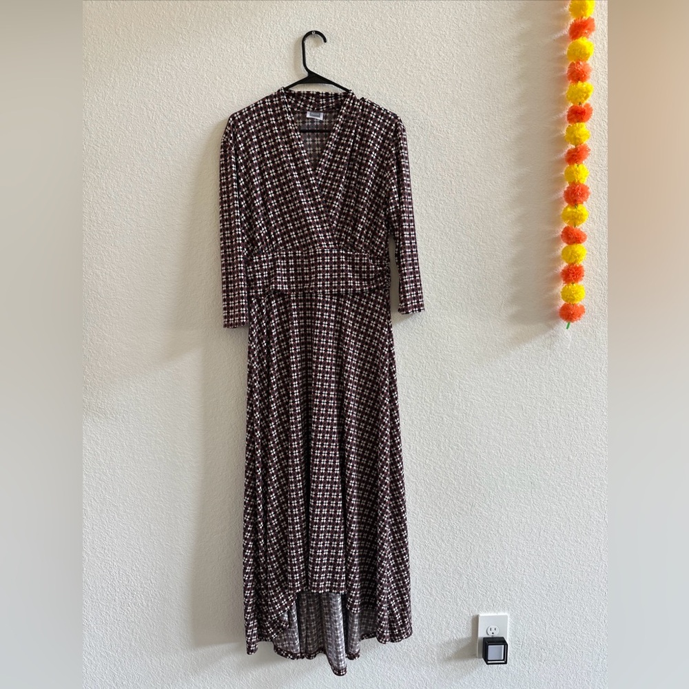 Nom Maternity Dress Womens Medium Black White Brown Wrap Nursing Friendly Sz L